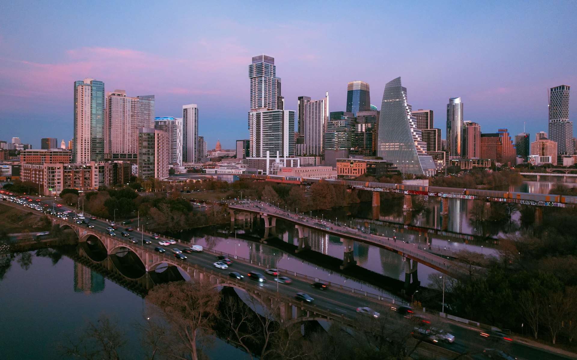 Downtown Austin, Texas skyline at golden hour